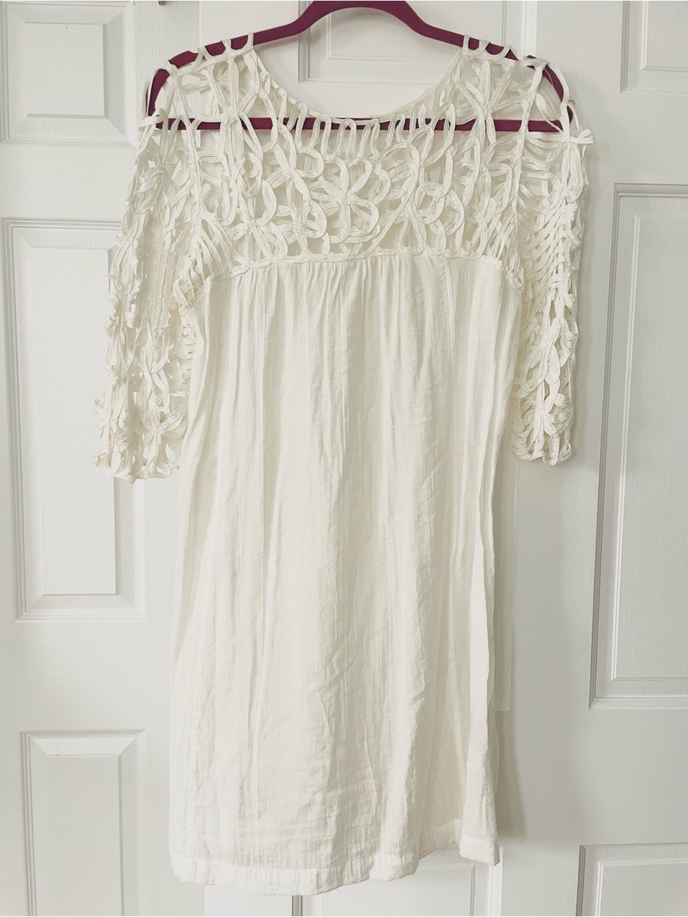 White Crochet Yoke Boho Dress